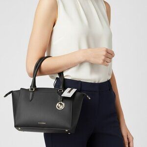 NWT Nine West Josie Jet Set Satchel Crossbody Purse Faux Leather Black